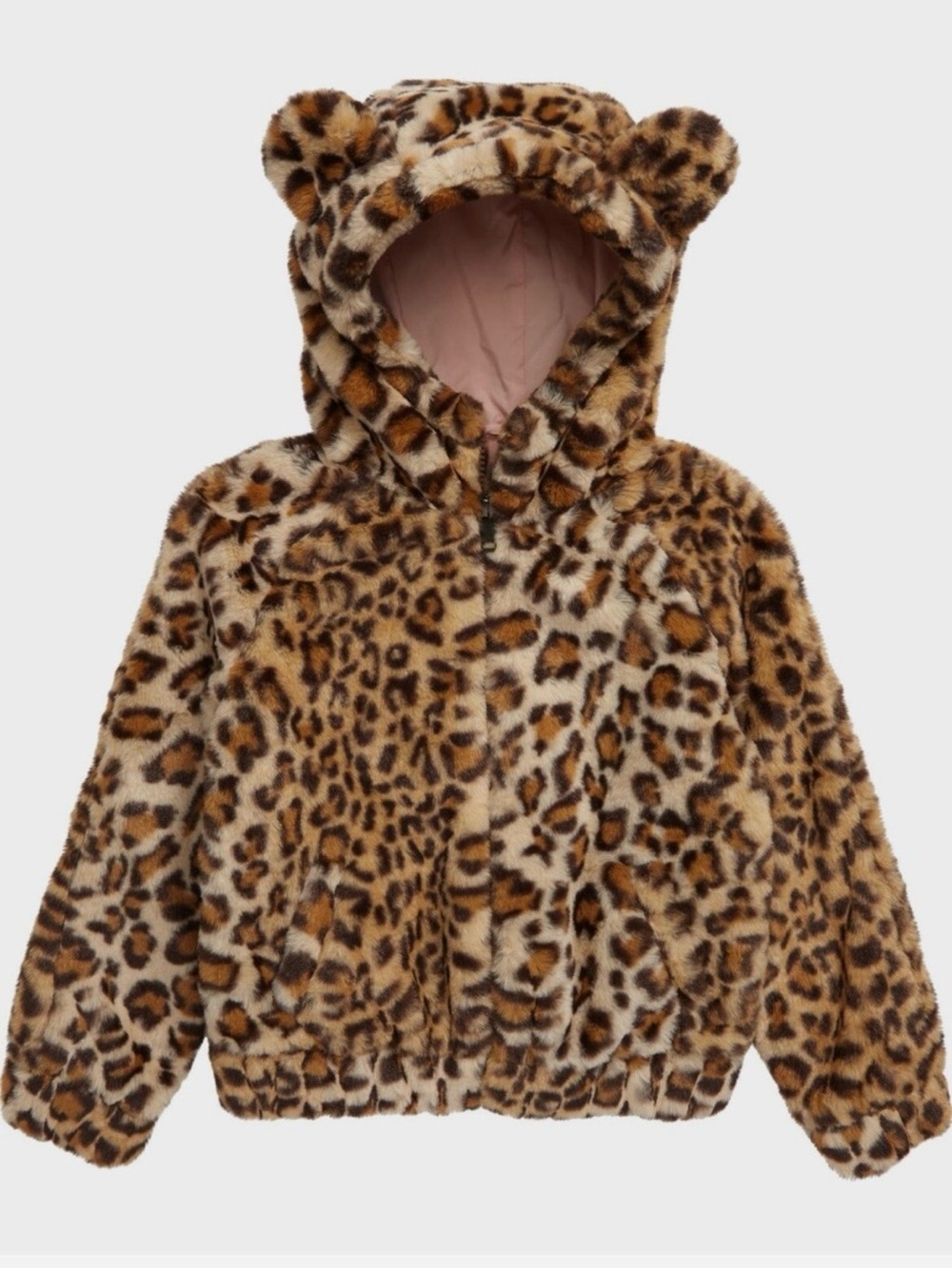 Tucker + Tate Leopard Print Faux Fur Hooded Jacket with Bear Ears